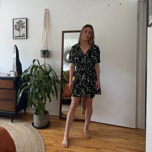 Marble Swirl Pattern Sashed Shirt Dress